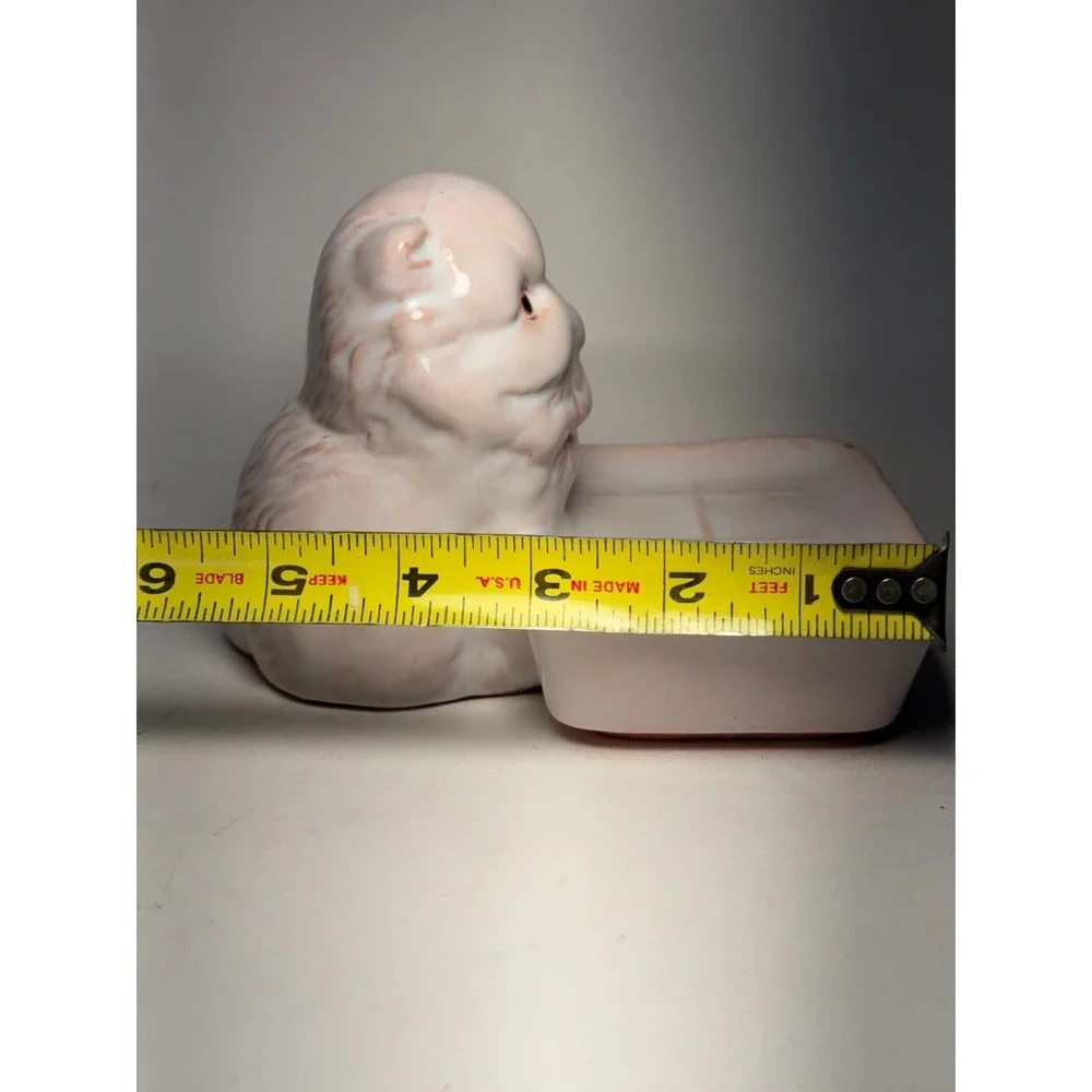 Vintage Persian Cat Soap Dish‎ White Glazed Redware Pottery Mid Century 5.5